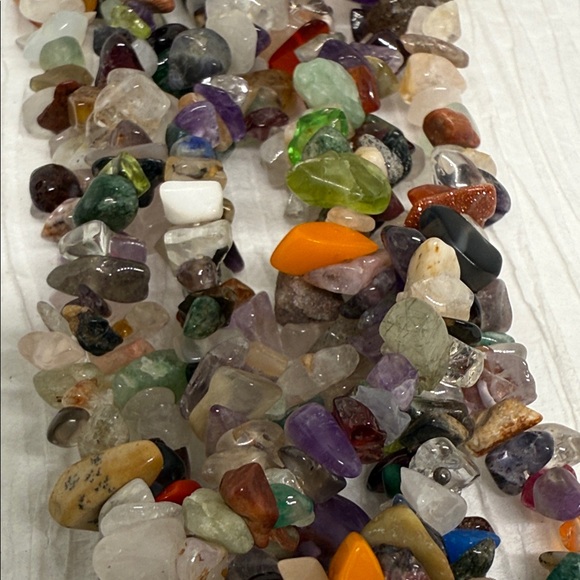 Vintage stand 32 inch Multicolor Gemstone chip Necklace bohemian rainbow - Picture 12 of 14